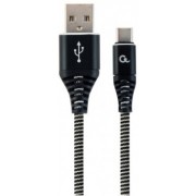 Blister Type-C/USB2.0, AM/CM, 2.0 m, Cablexpert Cotton Braided Black/White, CC-USB2B-AMCM-2M-BW