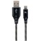 Blister Type-C/USB2.0, AM/CM, 2.0 m, Cablexpert Cotton Braided Black/White, CC-USB2B-AMCM-2M-BW