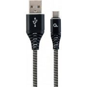 "Blister Type-C/USB2.0, AM/CM,  1.0 m, Cablexpert Cotton Braided Black/White, CC-USB2B-AMCM-1M-BW
-  
  https://gembird.nl/item.aspx?id=10597"