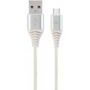 "Blister Type-C/USB2.0, AM/CM,  1.0 m, Cablexpert Cotton Braided Silver/White, CC-USB2B-AMCM-1M-BW2
-  
  https://gembird.nl/item.aspx?id=10597"