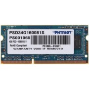 4GB DDR3-1600 SODIMM  Patriot Signature Line, PC12800, CL11, 1 Rank, Double-sided module, 1.5V