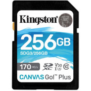 256GB SD Class10 UHS-I U3 (V30)  Kingston Canvas Go! Plus, Read: 170MB/s, Write: 70MB/s, Ideal for DSLRs/Drones/Action cameras, SDG3/256GB