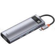Docking Station Baseus Metal Gleam 9-in-1, USB Type-C to 3xUSB 3.0, Type C PD 100W, HDMI 4K@30Hz, RJ-45 Gigabit, SD, MicroSD, VGA, Grey CAHUB-CU0G