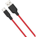 Cable USB to USB-C HOCO X21 Silicone, 1m, Black/Red, up to 2A, Charching Data Cable, Outer material: Silicone