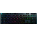 Gaming Wireless Keyboard Logitech G915, Mechanical, Ultra thin, GL Tactile, Aluminum, Media сontrols, Volume roller, RGB, 2.4GHz+BT, EN, Black