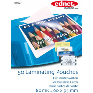 E91527 Ednet Laminating Pouches Business Card, 50pcs,  60x95mm, 80 mic.