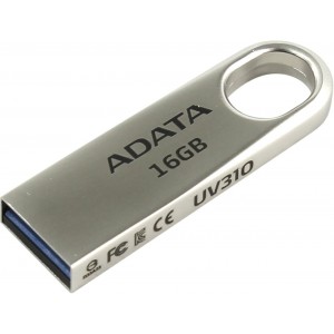 16GB  USB3.0 Flash Drive ADATA "UV310", Silver, Metal Case, Slim Capless, f/Keychain (R/W:40/20MB/s)