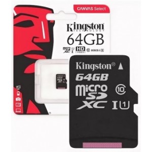 64GB microSD Class10 A1 UHS-I  Kingston Canvas Select Plus, 600x, Up to: 100MB/s
