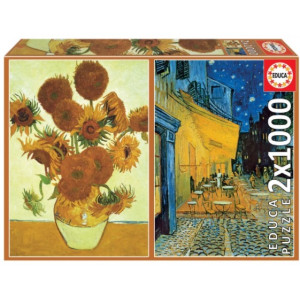 Пазл Educa 2x1000 Sunflowers + Cafe terrace at night, Vincent Van Gogh