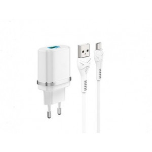 Wall Charger XPower + Type-C Cable, 1USB, Fast Charge QC3.0, White