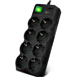 Surge Protector 8 Sockets, 1.8m, Sven SF-08E-16, Black, flame-retardant material