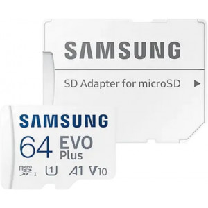 .64GB MicroSD (Class 10). UHS-I (U1)+SD adapter, Samsung EVO Plus MB-MC64KA, (R:130MB/s)