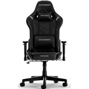 Gaming/Office Chair DXRacer Prince GC-P132-N-FX2, Black/Black, Gaslift class 4, Premium PU leather, max weight up to 150kg / height 165-185cm, Recline 90°-135°, 1D Armrests, Headrest and lumbar cushions, Nylon wheelbase, 6cm PU Caster, W-20 kg