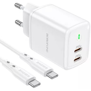 Wall Charger XO + Type C cable, GaN 2Type-C PD35W, CE07, White