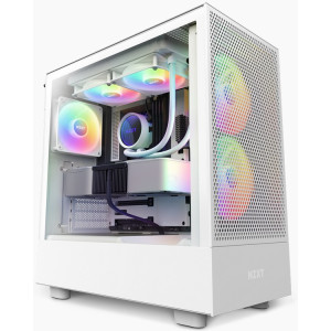 Case ATX NZXT H5 Flow RGB, 1xUSB 3.2, 1xType-C, 2x120mm & 2x140mm, Tempered Glass, Mesh Freont, White