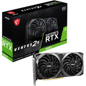 MSI GeForce RTX 3050 VENTUS 2X XS 8G OC /  8GB GDDR6 128Bit 1807/14000Mhz,  Ampere, PCI-E Gen4, 1x DVI, 1xHDMI, 1xDP, Dual Fan Thermal Design - Tailored PCB, TORX Fan3.0/Zero Frozr/Theramal Padding/Core Pipe, Reinforced Backplate, 1x 6pin, Retail