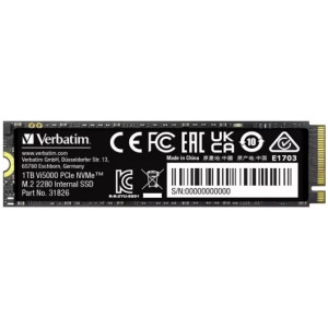 M.2 NVMe SSD 1.0TB Verbatim Vi5000, Interface: PCIe4.0 x4 / NVMe 1.4, M2 Type 2280 form factor, Sequential Read 5000 MB/s, Sequential Write 4500 MB/s, Random Read 645K IOPS, Random Write 725K IOPS, TBW: 500TB, 3D NAND TLC