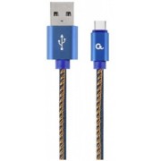 Blister Type-C/USB2.0, AM/CM, 1.0 m, Cablexpert Cotton Braided Bllue Jeans, CC-USB2J-AMCM-1M-BL