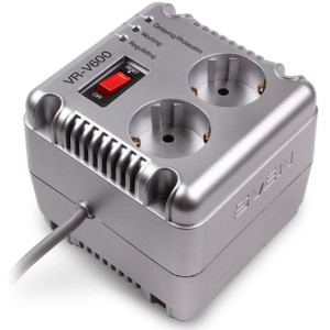 SVEN VR-V600, 200W, Automatic Voltage Regulator, 2x Schuko outlets, Input voltage: 184-285V, Output voltage: 230V ± 10%, diod indicators on the front panel, plastic body, silver